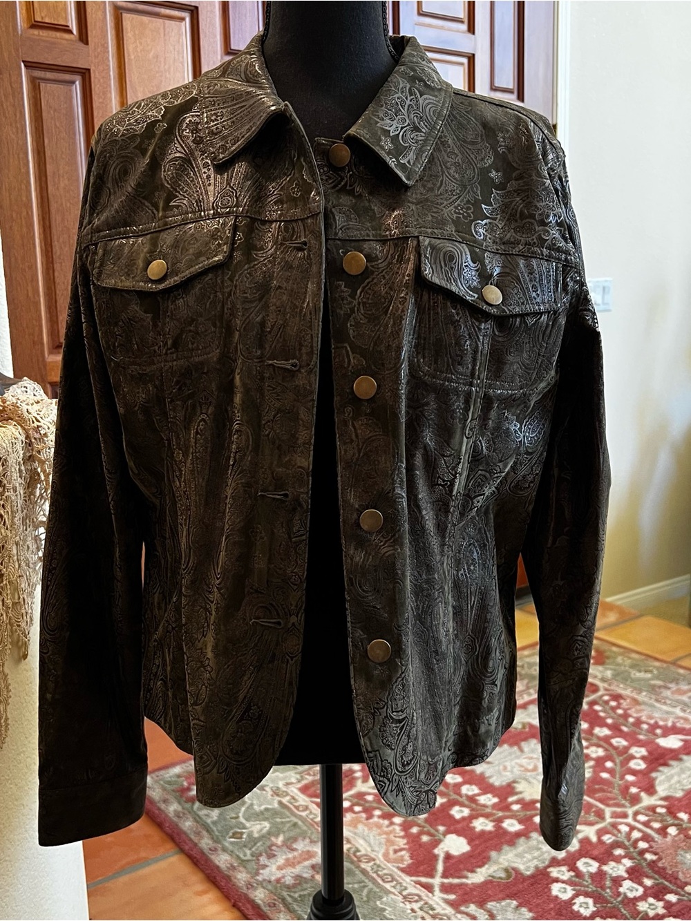 BAMBOO TRADERS Women’s Jacket Metallic Gold/chocolate Brown Size L Polyester